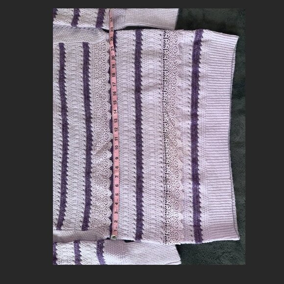 Purple Fringe Chunky Knit Lace Sweater Striped Ribbed Oversized - Picture 10 of 14